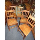 A SET OF 5 ANTIQUE OAK DINING CHAIRS TOGETHER WITH AN UPHOLSTERED MAHOGANY TUB TYPE ARMCHAIR (6) A/