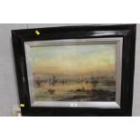 A FRAMED AND GLAZED OIL ON CANVAS FEATURING A SUNSET FISHING SCENE - H 35 CM BY W 49 CM