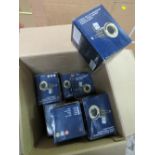 A QUANTITY OF BOXED FIXED GU 10 PRESSED STEEL FIRE RATED DOWNLIGHTS