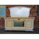 AN ITALIAN STYLE CREAM LACQUERED SIDEBOARD WITH DETACHED MIRRORBACK APPROX W-214 CM