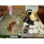 TWO TRAYS OF CERAMICS AND GLASSWARE TO INCLUDE A SET OF SIX ROYAL DOULTON CRYSTAL WINE GLASSES