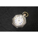 A VICTORIAN SILVER AND ENAMEL LADIES POCKET WATCH