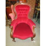 A LARGE VICTORIAN MAHOGANY GENTLEMANS ARMCHAIR