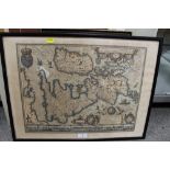 A VINTAGE FRAMED AND GLAZED MAP OF THE UNITED KINGDOM