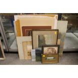 A QUANTITY OF UNFRAMED OIL PAINTINGS, WATERCOLOURS ETC TOGETHER WITH FRAMED AND GLAZED EXAMPLES
