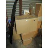 A QUANTITY OF ASSORTED MOSTLY PACKAGED SUNDRIES TO INCLUDE A SMALL METAL GATE, SHOP PRICE SLIDES,