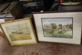 A GILT FRAMED AND GLAZED WATERCOLOUR OF A COUNTRY FARM SIGN G.REEVES 96 TOGETHER WITH A FRAMED AND