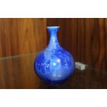 A COBALT BLUE CRYSTALLINE GLAZED ART POTTERY VASE, MONOGRAM TO BASE, H 11.5 CM