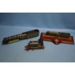 TWO STATIC MODELS OF THE FLYING SCOTSMAN TRAIN, one on a wooden plinth, together with an 'O' gauge