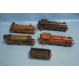 FOUR 'O' GAUGE CLOCKWORK LOCOMOTIVES - two 4-4-0 and two 4-4-4 and a tender