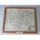 AN EARLY HAND COLOURED MAP AFTER WILLIAM KIP, of Staffordshire and the surrounding areas, framed and