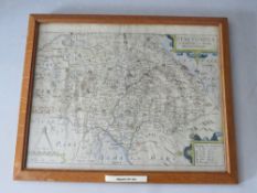 AN EARLY HAND COLOURED MAP AFTER WILLIAM KIP, of Staffordshire and the surrounding areas, framed and