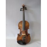 A 19TH CENTURY VIOLIN, possibly a circa 1865 Mittenwald, length of back approx 35 cm, overall back