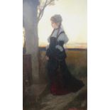 FERDINAND WAGNER (1847-1927). The Mediaeval Lady', signed lower right, oil on canvas, gilt framed,
