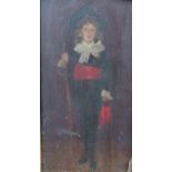 ENGLISH SCHOOL (19TH CENTURY). Study of a young boy, full length, oil on board, gilt framed, 21 x 11