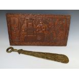 A LARGE WEST AFRICAN BENIN TRIBAL ART SOLID BRASS CEREMONIAL SWORD, decorated with figures, L 56 cm,