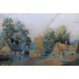 R.C. RISELEY. A rural stormy village scene with figures, signed and dated 1914 lower right,