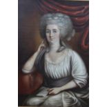 AMERICAN SCHOOL (LATE 18TH CENTURY). Classical portrait of a lady in a white dress holding a book,