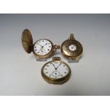 THREE ANTIQUE ROLLED GOLD GENTS POCKET WATCHES