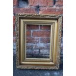 A 19TH CENTURY GOLD FRAME WITH LEAF DESIGN TO OUTER EDGE, frame W 10 cm, rebate 36 x 26 cm
