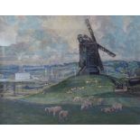 ETHEL LOUISE RAWLINS (1880-1940). Extensive impressionist river landscape with windmill and sheep,