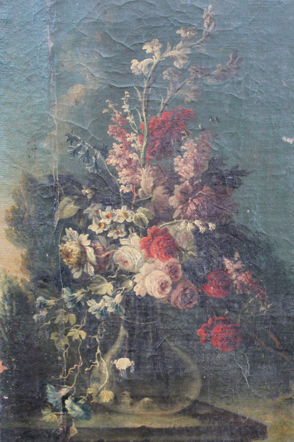 CIRCLE OF FRANCESCO LAVAGNA (18TH CENTURY). Flowers in a glass vase in an open landscape with - Image 3 of 7