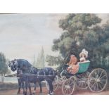 (XIX). English school, study of two figures in a carriage being pulled by two black horses,