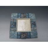 A TROIKA POTTERY SQUARE DISH BY LOUISE JINKS, with incised abstract / geometric design, painted