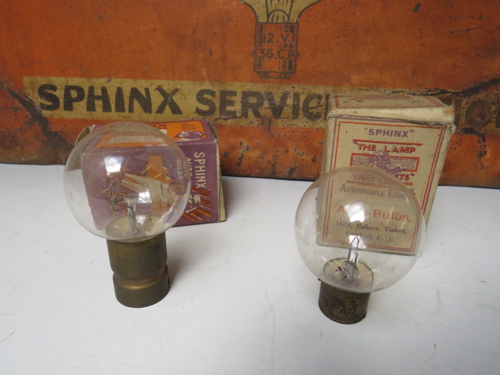 A VINTAGE 20TH CENTURY ENAMELLED METAL DOUBLE SIDED SIGN FOR SPHINX AUTO BULBS ETC. A/F, together - Image 2 of 6