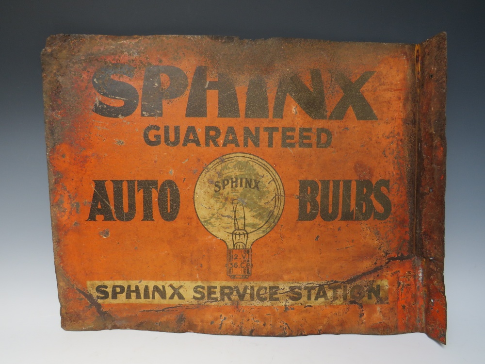 A VINTAGE 20TH CENTURY ENAMELLED METAL DOUBLE SIDED SIGN FOR SPHINX AUTO BULBS ETC. A/F, together - Image 3 of 6