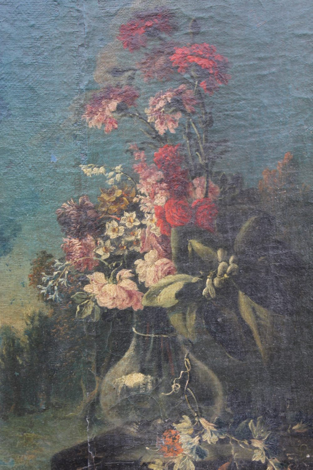 CIRCLE OF FRANCESCO LAVAGNA (18TH CENTURY). Flowers in a glass vase in an open landscape with - Image 2 of 7