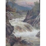 (XIX-XX). A stormy mountainous wooded rocky river scene, indistinctly signed lower left and