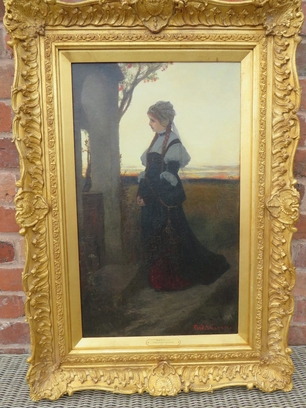 FERDINAND WAGNER (1847-1927). The Mediaeval Lady', signed lower right, oil on canvas, gilt framed, - Image 2 of 4