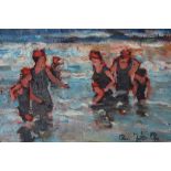 ROSS FOSTER (XX). Two impressionist beach scenes with figures, one signed lower right, one signed