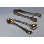 AN ORNATE PAIR OF CONDIMENT SPOONS BY WILLIAM EATON - LONDON 1839, together with a similar pair of