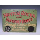 A VINTAGE ENAMELLED METAL ADVERTISING SIGN FOR 'HAYTOR ROCKS & BUCKFAST ABBEY' COACH COMPANY, H 30