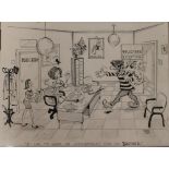 GORDON RILEY (XX). A set of four humorous legal cartoon sketches, signed, framed and glazed, 30 x 40