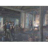 WILFRED ROBERT WOOLCOTT (b.1892). 'Workers Of The Foundry', see verso, signed lower right,