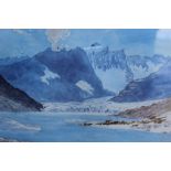 F CATANO (XIX-XX). Continental school, mountainous river scene with glacier, signed lower left,