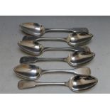 A SET OF SIX HALLMARKED SILVER FIDDLE PATTERN TABLE SPOONS BY ELEY & FEARN LONDON 1799, approx