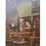 O. MOLLER ? (19TH CENTURY). The Chemist, signed lower left, oil on board, gilt framed, 26.5 x 26.5