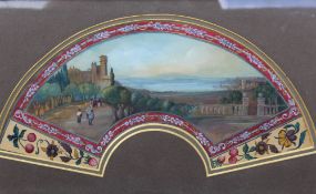 HARRIET A.M?? (XIX-XX). Continental coastal town scene with figures in a fan design, signed middle