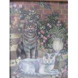 JANICE THOMPSON. Study of two cats on stone steps 'Augustus & Caesar', see verso, signed and dated