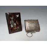 A HALLMARKED SILVER LADIES EVENING PURSE - CHESTER 1917, suspended from chains and finger ring,