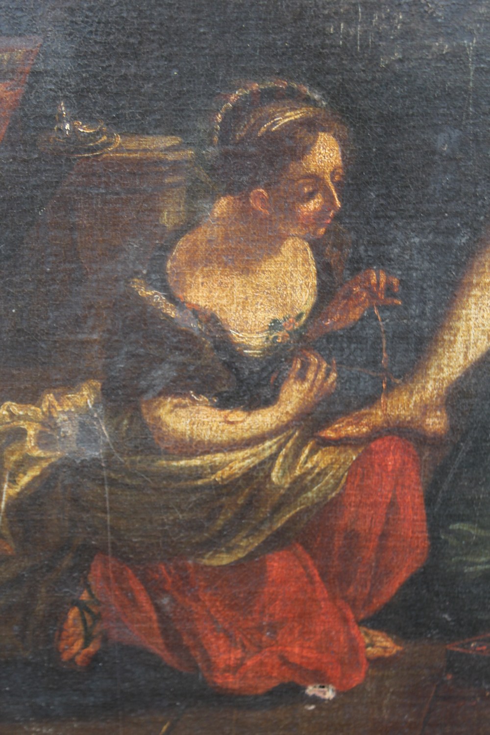 ITALIAN SCHOOL (17TH CENTURY). A lady tending to a gentleman's foot, oil on canvas, unframed, 48.5 x - Image 3 of 5