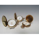 THREE ANTIQUE ROLLED GOLD GENTS HUNTING CASED POCKET WATCHES