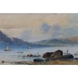 W. EARP (XIX-XX). A mountainous lake scene with boats and figurers, signed lower left,