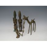 THREE AFRICAN TRIBAL BENIN BRONZE TYPE METAL FIGURES, tallest H 18 cmProvenance: The Estate of the