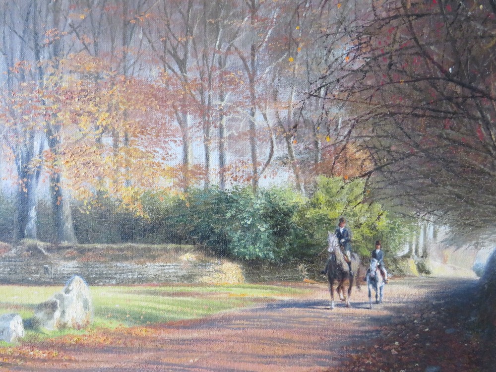 ERIC ROBERTS (XX). English school, wooded lake scene with horses and riders, 'Cast Shadows', see - Image 3 of 6