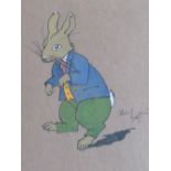 CECIL CHARLES WINDSOR ALDIN (1870-1935). An illustration study of a rabbit wearing clothes, signed